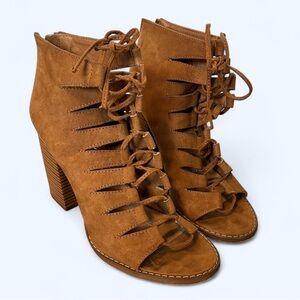 Altar’d State open lace up heels brown suede size 7.5